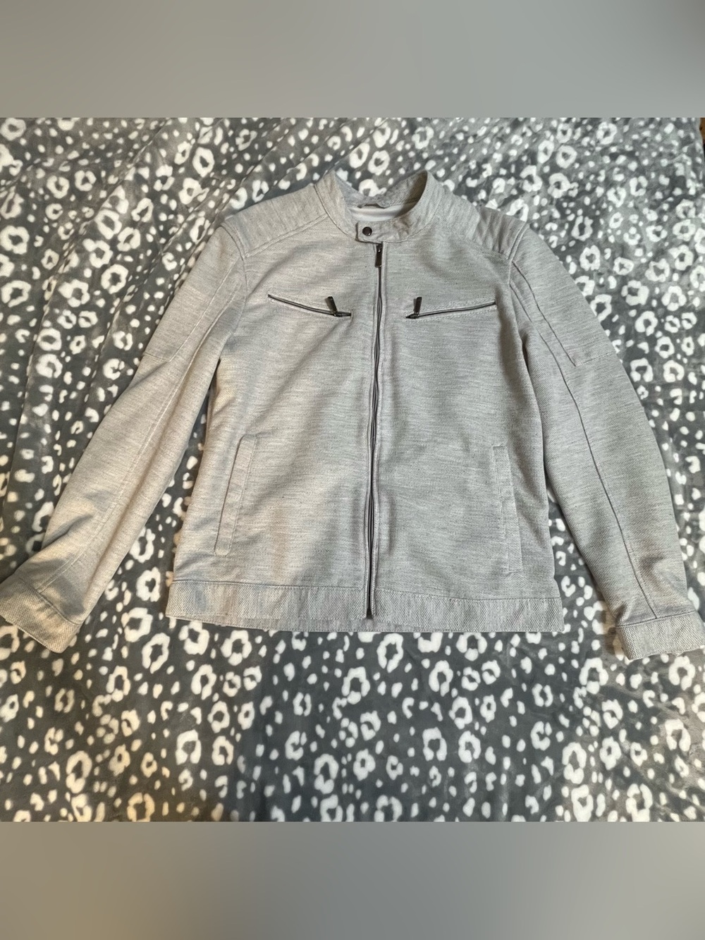 Zara Light Gray Stand-Collar Zip Utility Jacket